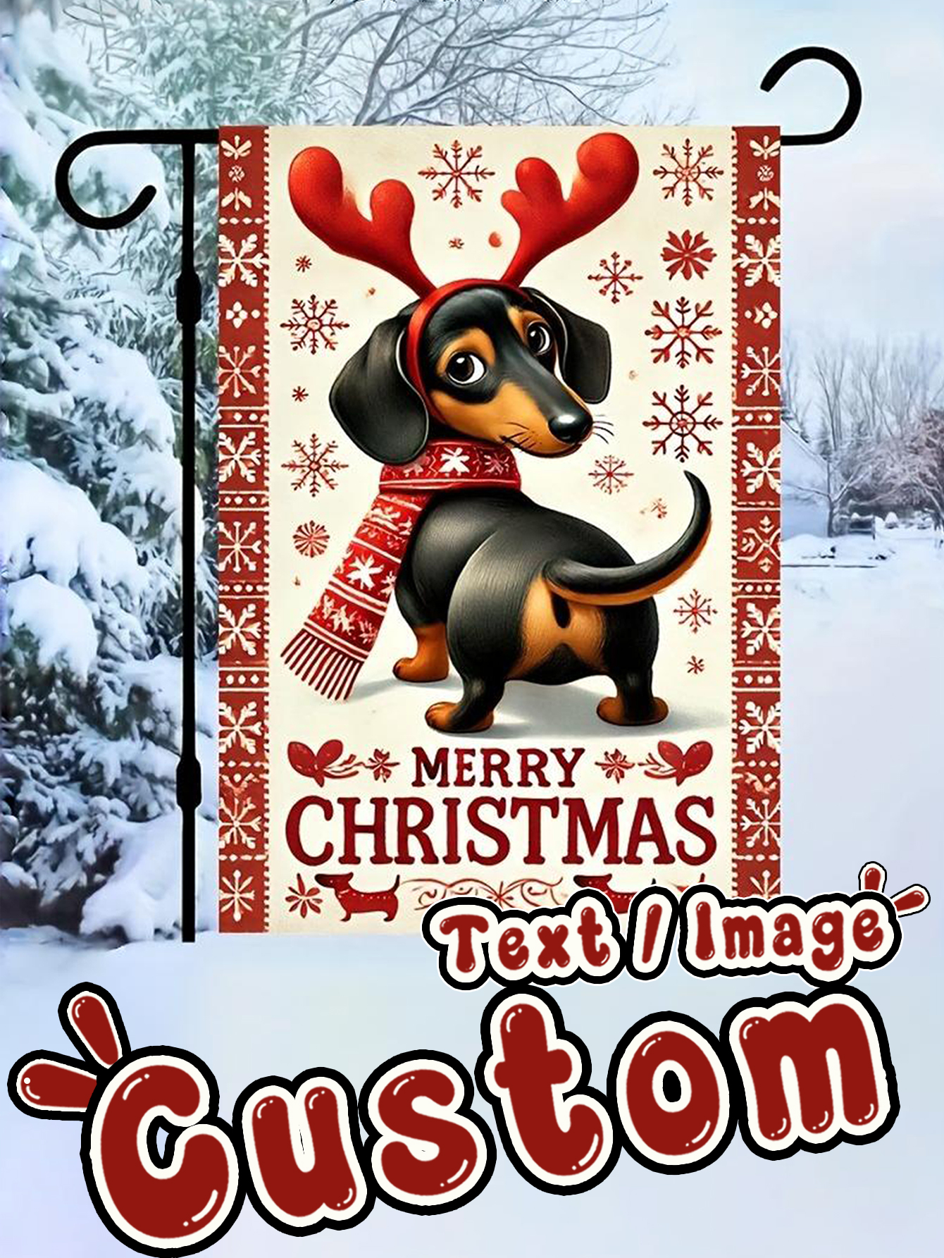 Merry Christmas Dachshund Garden Flag
